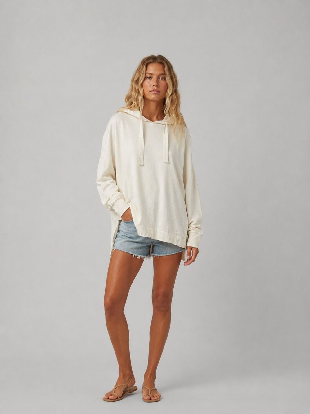 Nwot Aerie Oversized 100% Cotton Cream Ocersized Pullover Hoodie S/P Side Slits